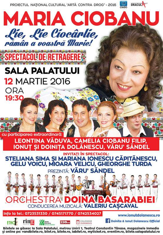 Maria Ciobanu susţine un spectacol de retragere la Sala Polivalentă din Craiova
