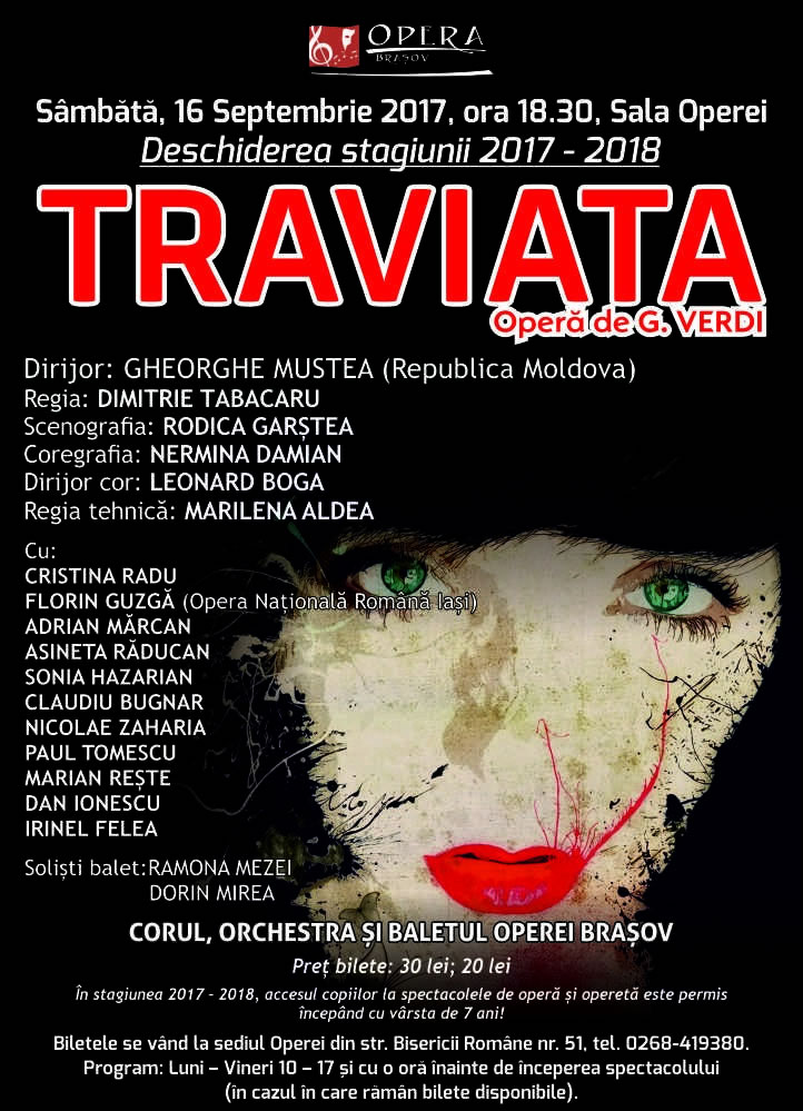 "Traviata" deschide stagiunea 2017 - 2018 a Operei Brașov
