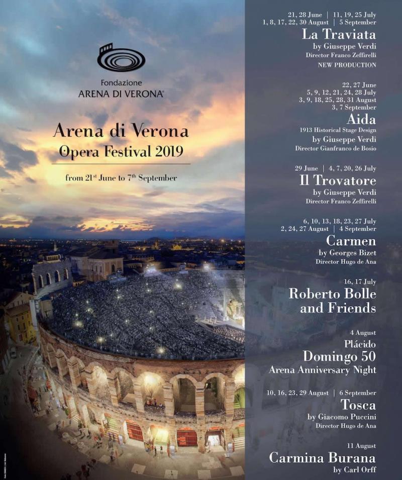 Calendar Arena din Verona - august 2019