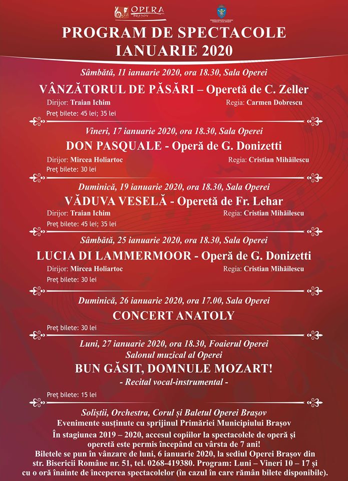 Program de spectacole - Ianuarie 2020
