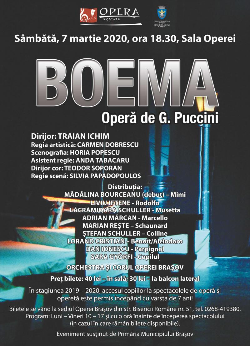 „Boema”, opera lui Puccini, primul cadou de la Opera Brașov  în Luna Mărțișorului