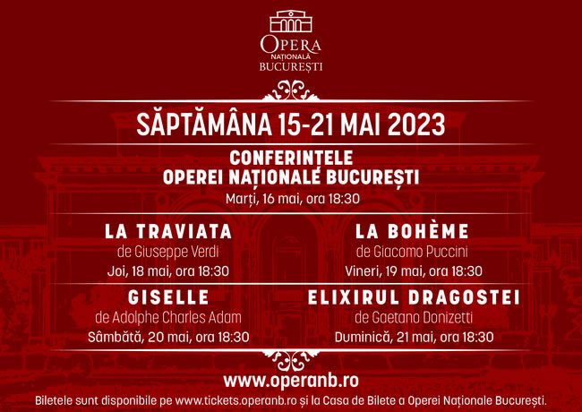 „La Traviata”,  „La Bohème”, „Giselle” și „Elixirul dragostei”, pe scena ONB la mijlocul lunii mai