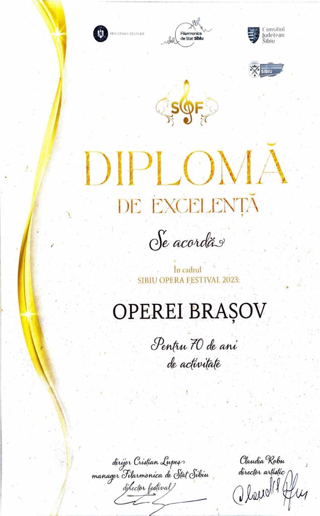 Diploma de Excelență pentru Opera Brașov