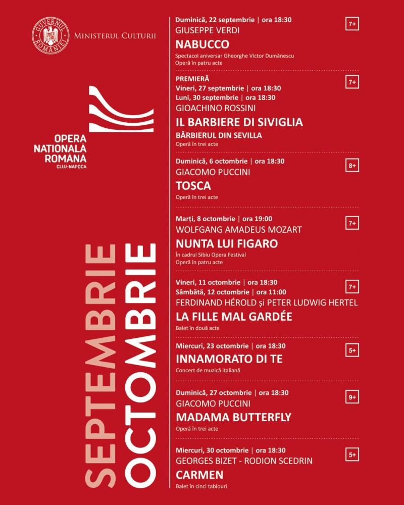 Opera română clujeană dezvăluie programul artistic pentru începutul viitoarei stagiuni