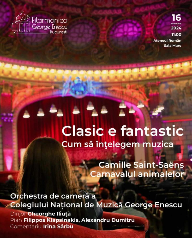 Pe 16 noiembrie, "Carnavalul Animalelor" (de Camille Saint-Saens)