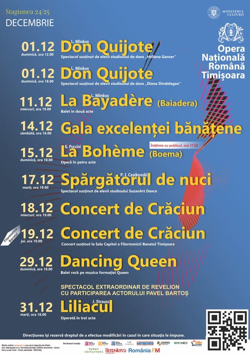 Spectacole la Opera Nationala Romana din Timisoara in luna decembrie 2024