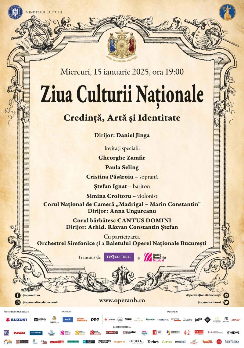Spectacol de gală organizat de Opera Națională București cu ocazia Zilei Culturii Naționale