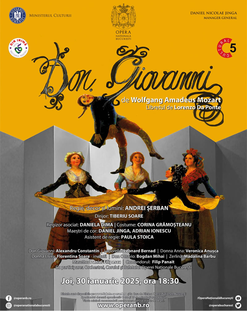 Final de ianuarie la Opera Națională București, cu o dublă reprezentație Don Giovanni de Mozart