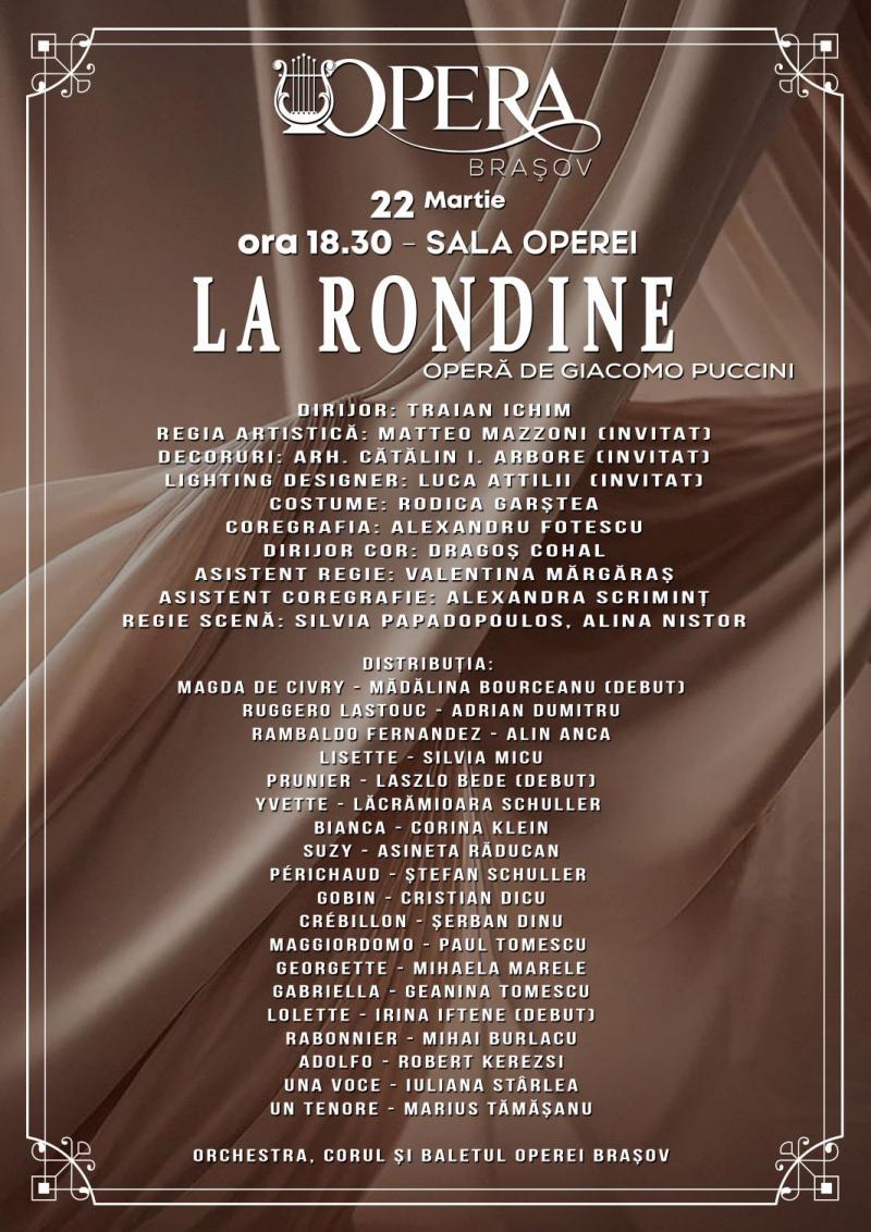 „La rondine”, premiera din Anul Puccini, din nou, pe scenă