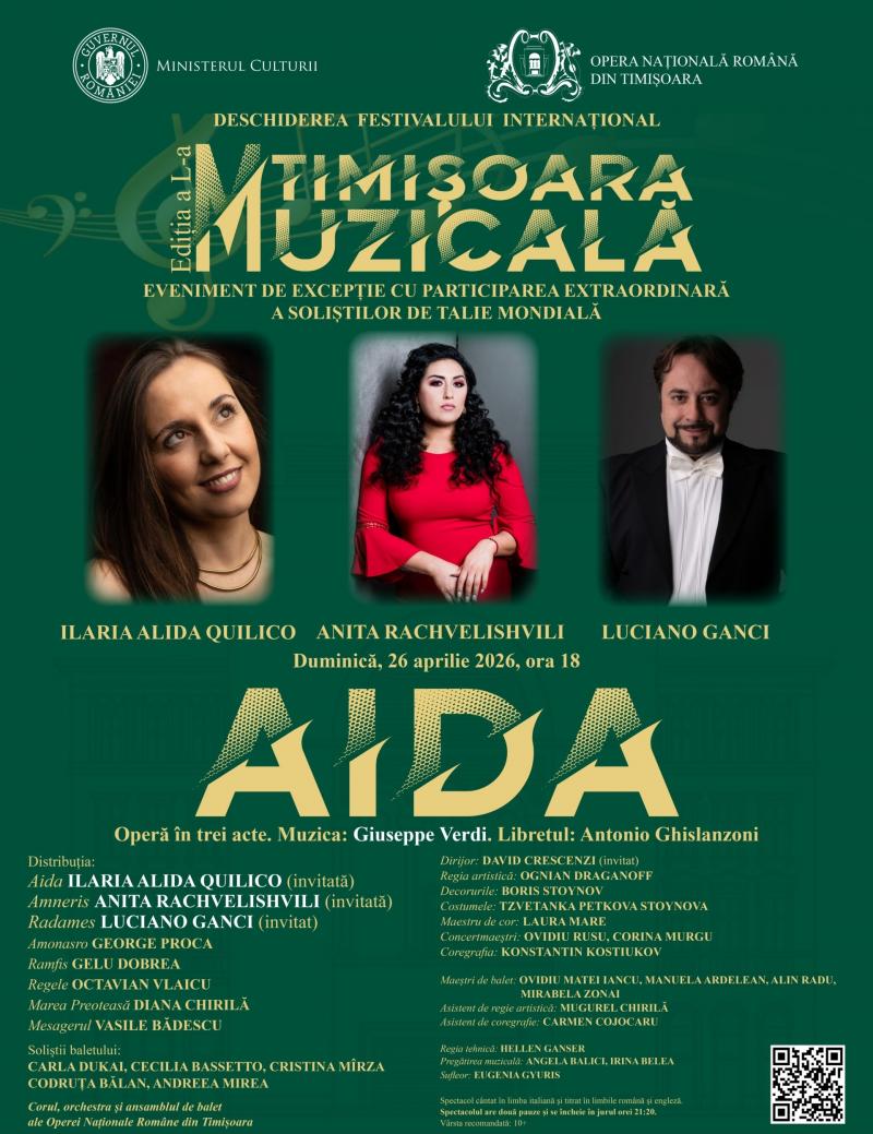 Ilaria Alida Quilico , Anita Rachvelishvili și Luciano Ganci, invitați în „Aida” la Opera Timișoara
