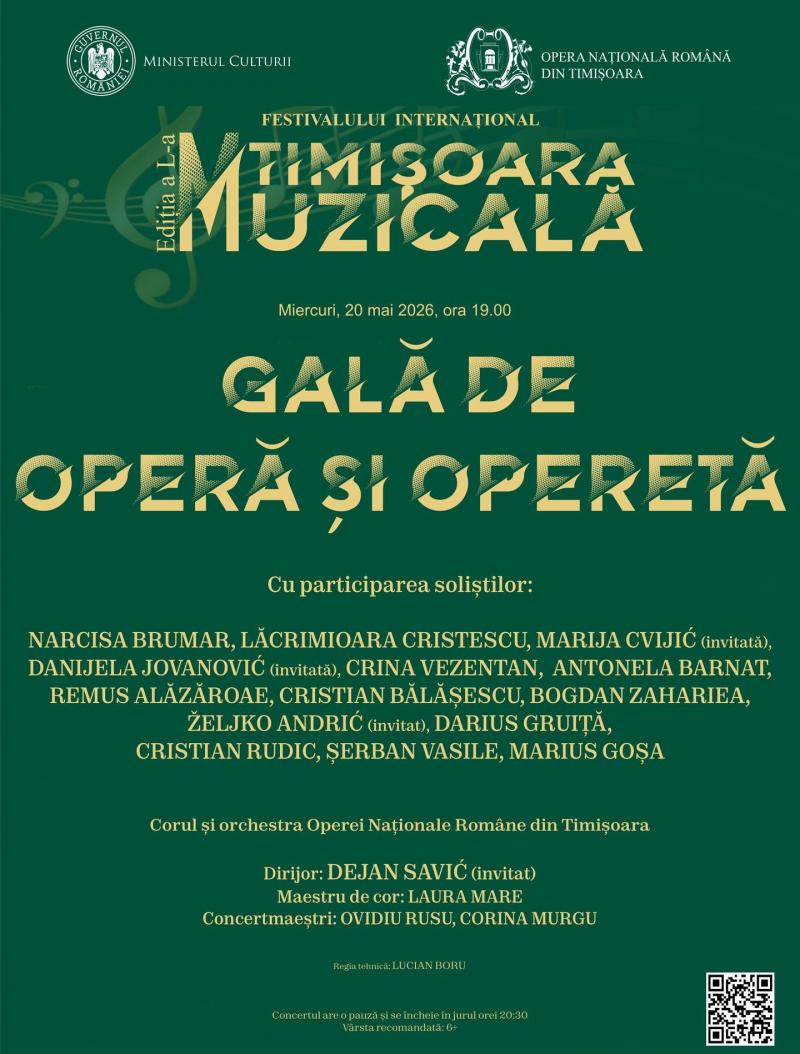 Gala de Operă și Operetă în cadrul Festivalului Internațional „Timișoara Muzicală” la Opera Națională Română din Timișoara