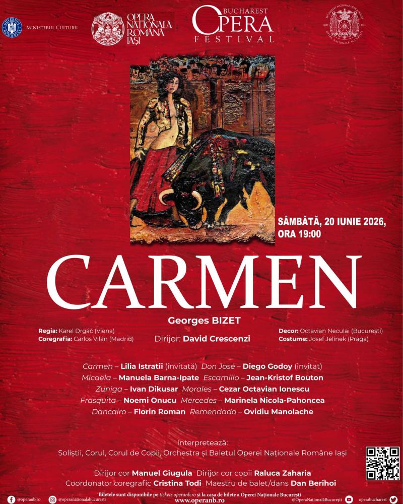 Carmen de Bizet,  în versiunea Operei din Iași,  pe scena ONB pe 20 iunie