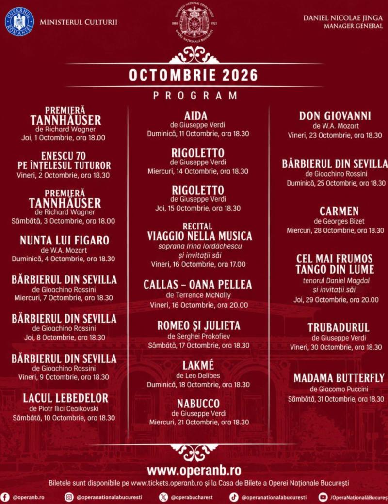 Opera Națională București pune în vânzare biletele pentru prima parte a stagiunii 2026 - 2027